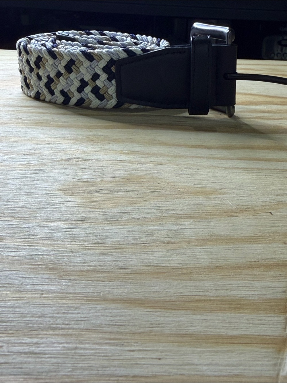 Nike Braided Stretch Woven Belt Navy White Tan Silver Buckle Approx 40”